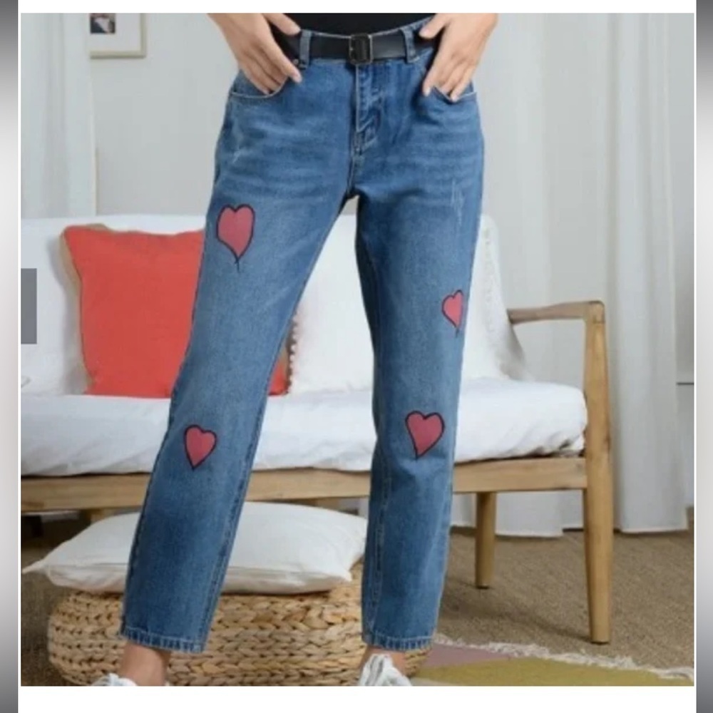 Lili Sidonio / Molly Bracken / Heart Patch Painted Jeans / Straight Small~ 6/8